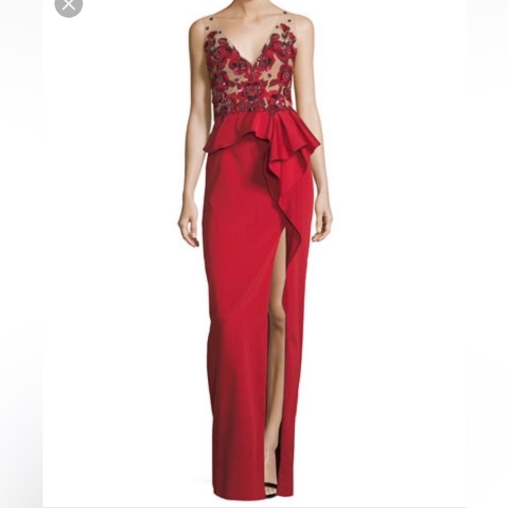 Marchesa Notte Beaded Stretch Faille Gown